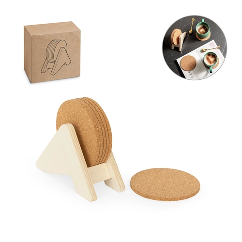image du produit Support en contreplaqué avec 6 sous-verres en liège