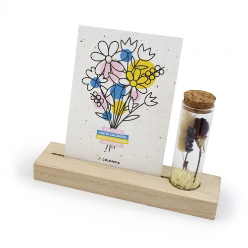 image du produit Support floral en bois avec son tube de fleurs séchées