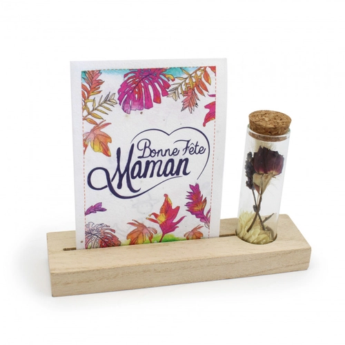 image du produit Support floral en bois avec son tube de fleurs séchées