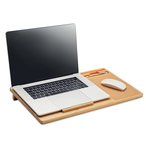 image du produit Support ordinateur portable en bambou avec tapis de souris en liège