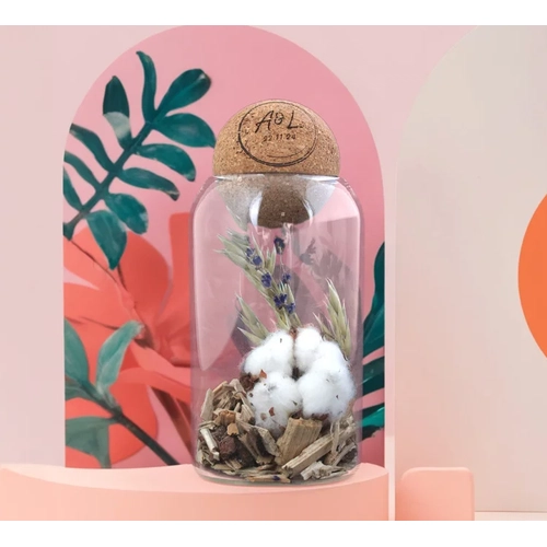 image du produit Terrarium avec boule en liège et fleurs séchées